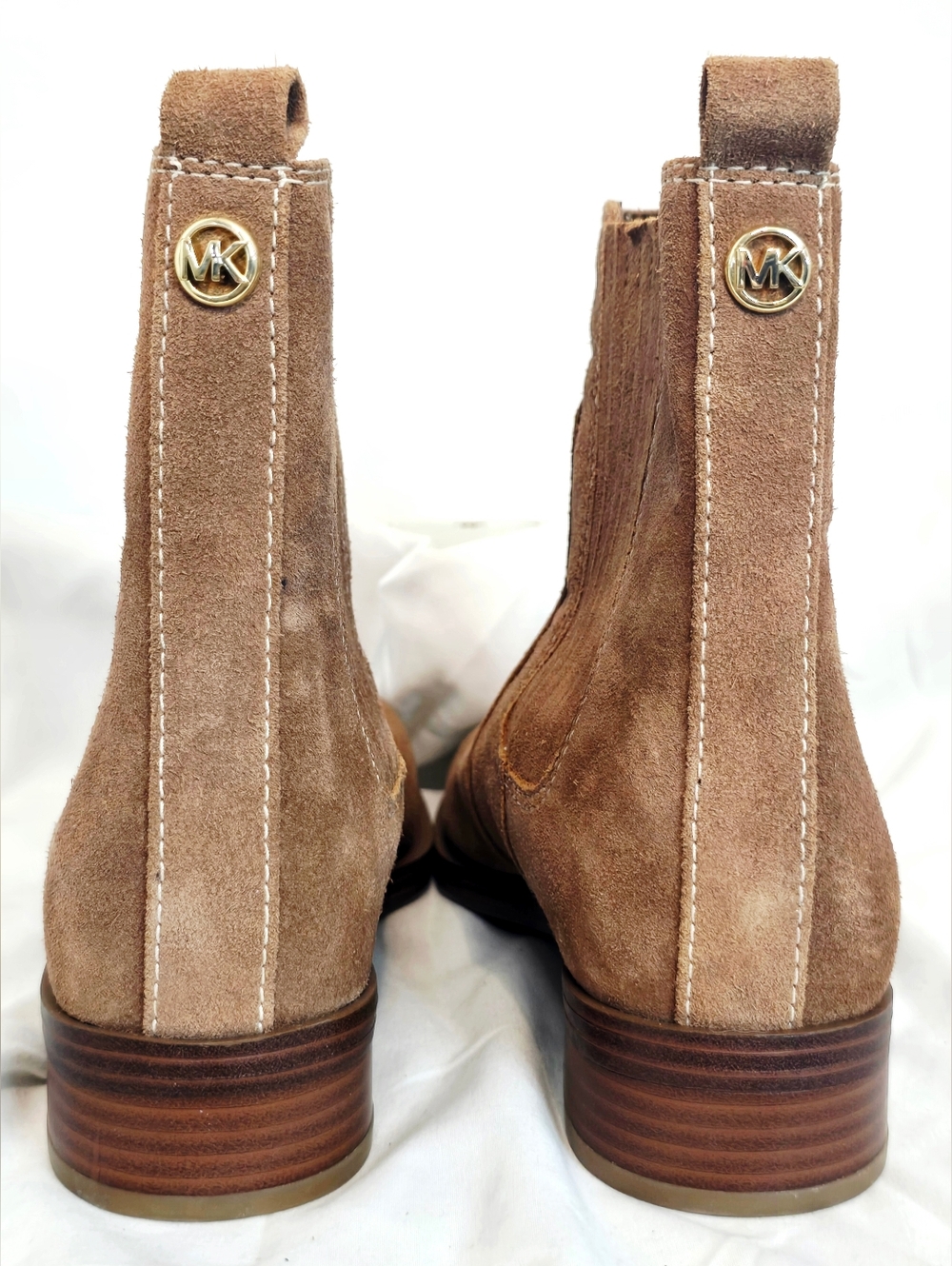 Michael Kors Suede Chelsea Ankle Boots Brown Leather Pull-On Low Heel Classic 8 - Picture 9 of 9